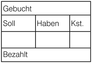 Tabellenstempel mit Lagertext "Gebucht, Soll, Haben, ..."