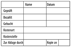 Tabellenstempel mit Lagertext "Geprft, Bezahlt, Gebucht, ..."