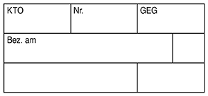 Tabellenstempel mit Lagertext "Konto, Gegenkonto, Bezahlt am"