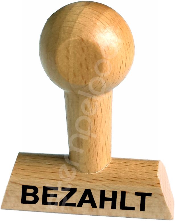 Holzstempel mit Lagertext "BEZAHLT"