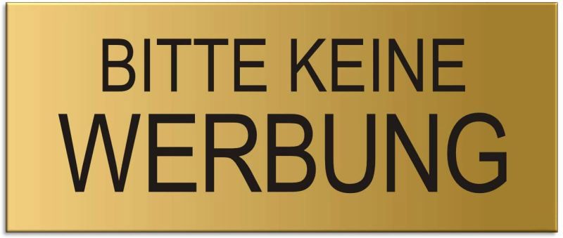 Briefkastenschild "Bitte keine Werbung" in Gold,  Format 60 x 25 mm, selbstklebend