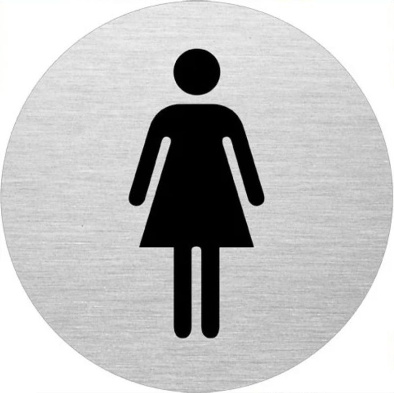 Edelstahlpiktogramm "WC Damen" Format Ø 75 mm, selbstklebend