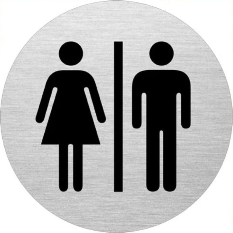 Edelstahlpiktogramm "WC Damen/Herren" Format Ø 75 mm, selbstklebend
