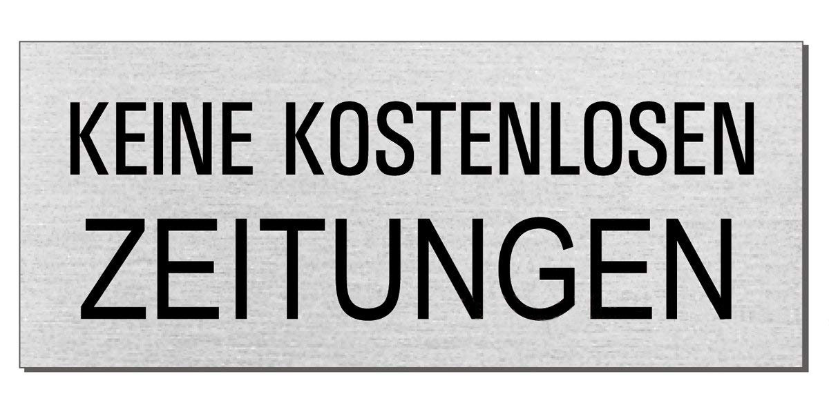 Briefkastenschild "Keine kostenlosen..." Format 60 x 25 mm, selbstklebend