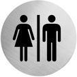 Edelstahlpiktogramm "WC Damen/Herren" Format Ø 60 mm, selbstklebend Edelstahlpiktogramm "WC Damen/Herren" Format Ø 60 mm, selbstklebend