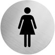Edelstahlpiktogramm "WC Damen" Format Ø 60 mm, selbstklebend Edelstahlpiktogramm "WC Damen" Format Ø 60 mm, selbstklebend