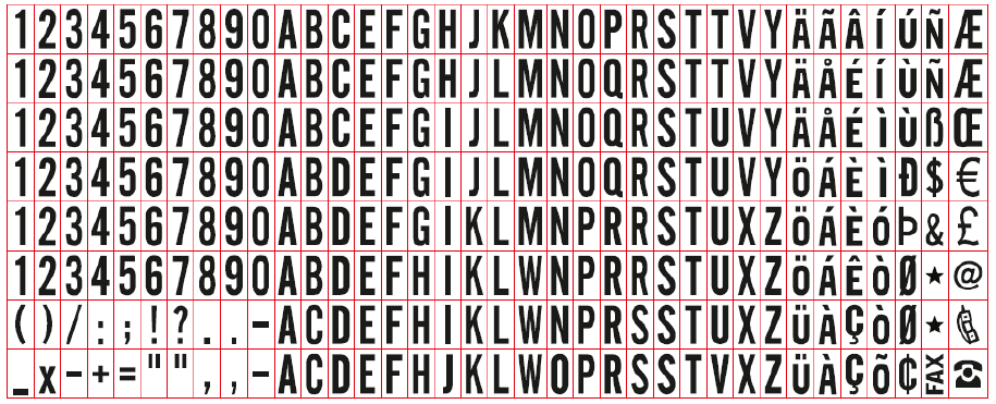Trodat 4921 Typo Dryteq Zeichensatz